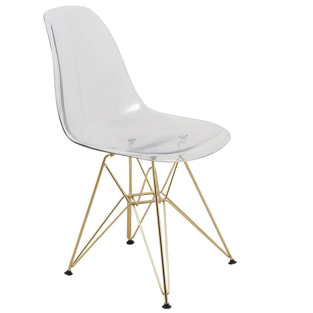 LeisureMod Cresco Molded Eiffel Side Chair with Gold Base， Set of 2 - Clear