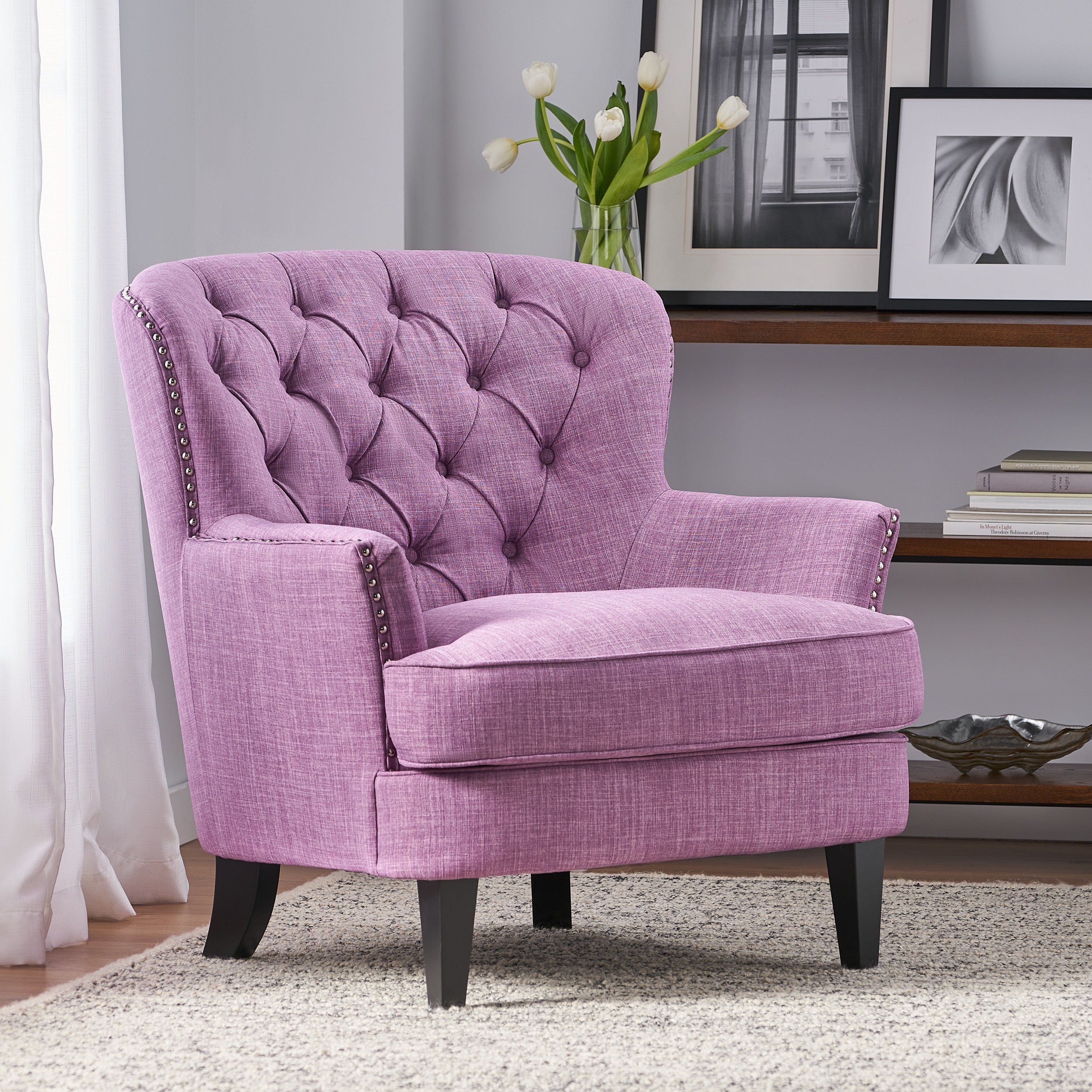 Alfred Button Tufted Fabric Club Chair