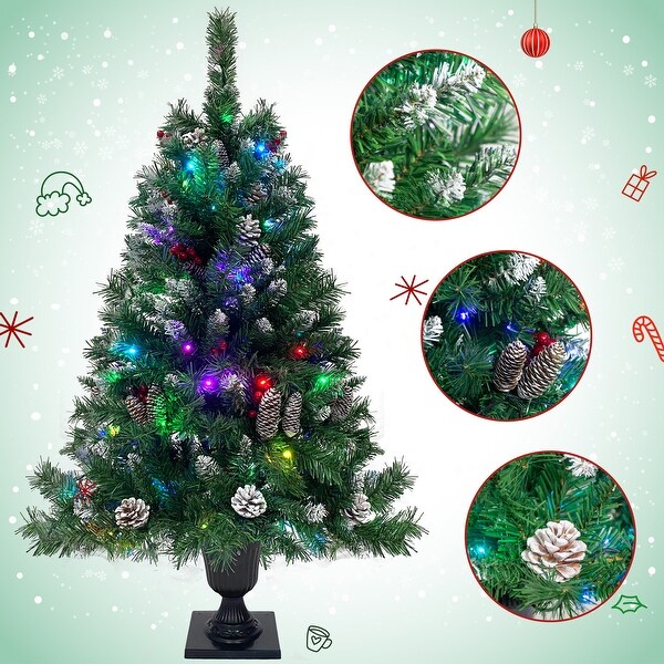 Prelit Xmas Tree Artificial Christmas 4Piece Set，Garland，Wreath and Set of 2 Entrance Trees Xmas with LED Lights