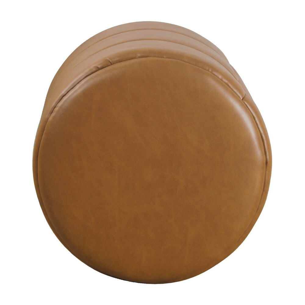 HomePop Upholstered Round OttomanCarmel Faux Leather
