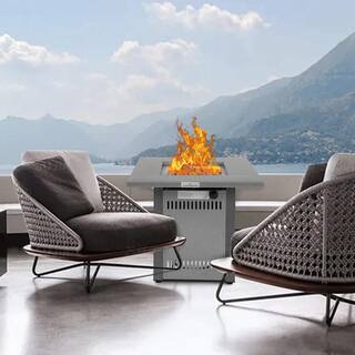 28 in. 50000 BTU Metal Outdoor Propane Gas Fire Pits Table (Silver) ZHYWMGB28-COL