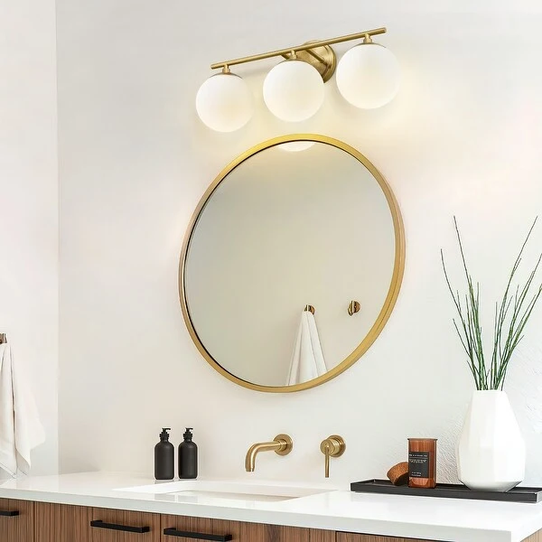 Modern Bathroom Vanity Light with Frosted Glass Shades in Gold Finish