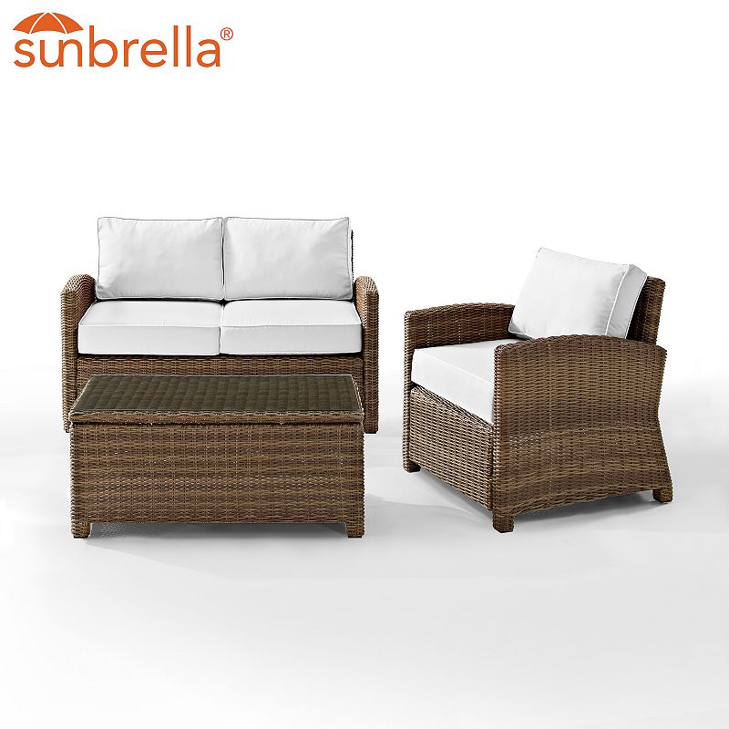 Crosley Bradenton Sunbrella Patio Loveseat， Arm Chair and Coffee Table 3-piece Set