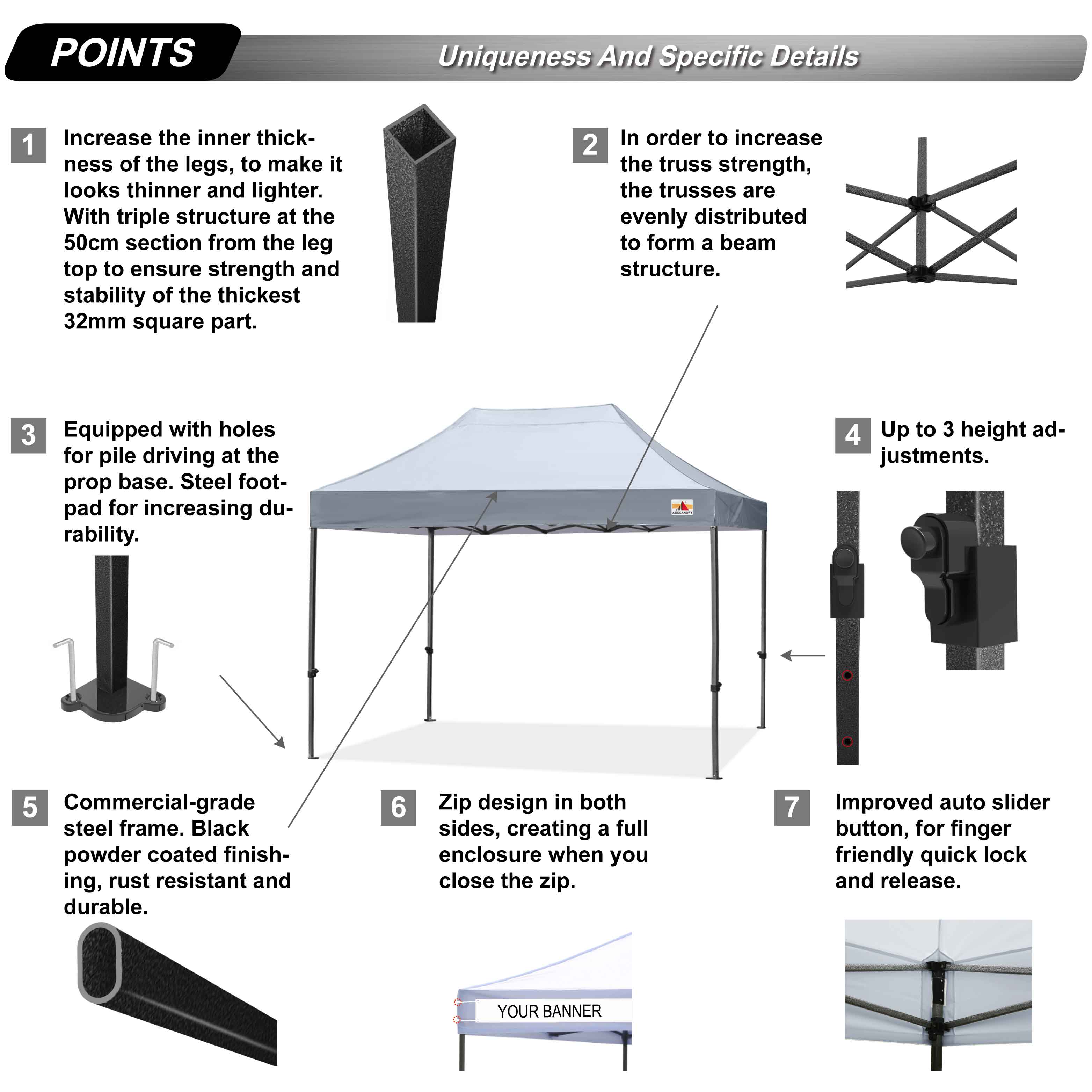 ABCCANOPY 10ft x 10ft Sturdy Instant Shelter Metal Outdoor Pop up Canopy，Gray