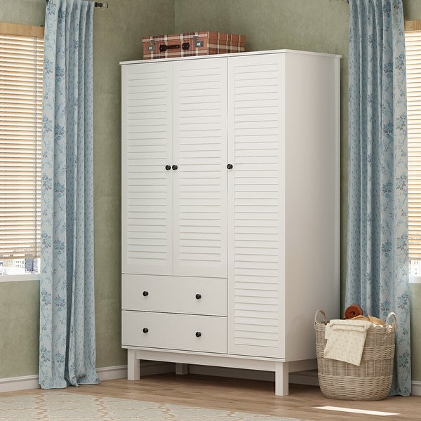 Armoire Large Storage Wardrobe Closet Drawers and Shelves and Slat Doors - - 37005134