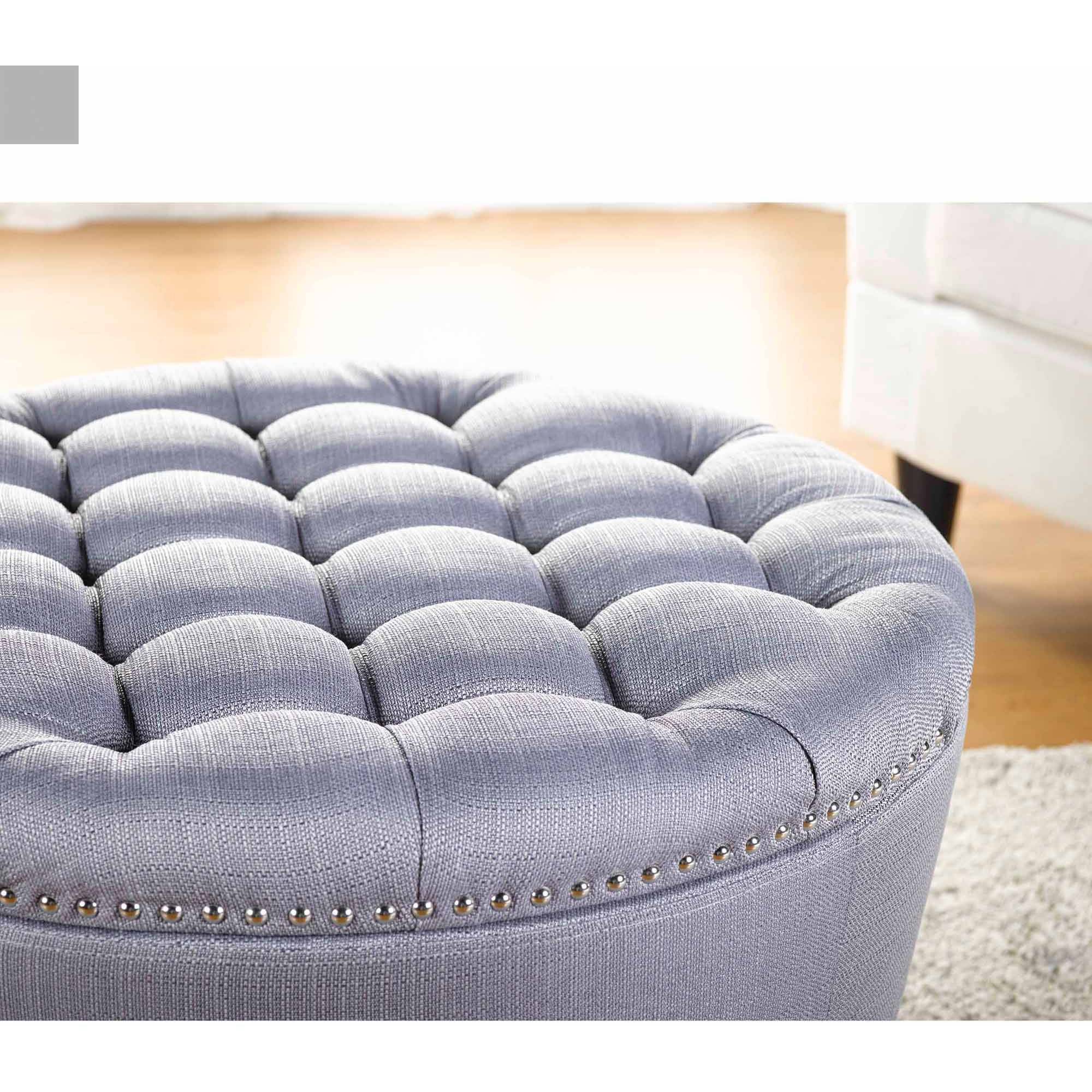 Better Homes & Gardens Round Tufted Storage Ottoman with Nailheads, Gray