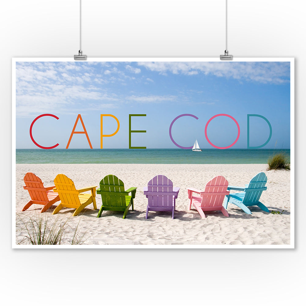 Cape Cod， Massachusetts， Colorful Beach Chairs (9x12 Wall Art Print， Home Decor)