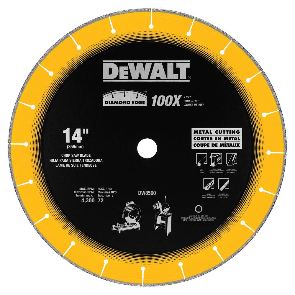 DEWALT 14 In. x 7/64 In. x 1 In. Diamond Edge Chop Saw Blade DW8500 from DEWALT