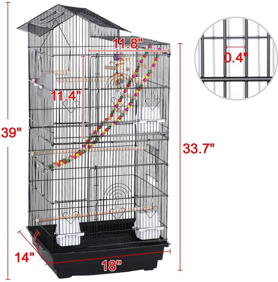 Yaheetech 39-in Parrot Bird Cage， Black， Large