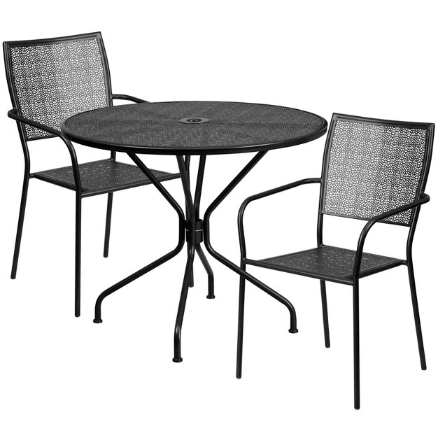 Round Indoor outdoor Steel Patio Table Set With 2 Square Back Chairs