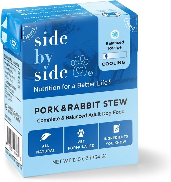 Side By Side Cooling Complete and Balanced Pork and Rabbit Stew Wet Dog Food， 12.5-oz box