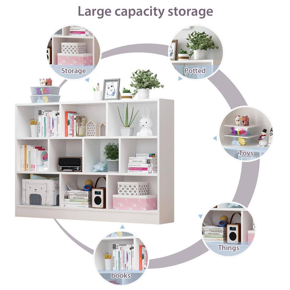 FUFUGAGA 41.3 in. H x 55.1 in. W White Wood 10-Shelf Freestanding Standard Bookcase Display Bookshelf With Cubes KF210113-04-xin