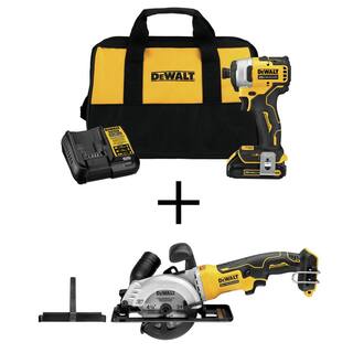 DW ATOMIC 20V MAX Li-Ion Brushless Cordless Compact 14 in. Impact Driver Kit and 20V 4-12 in. Circ Saw DCF809C1W571