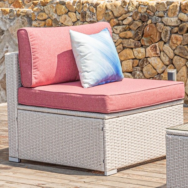 COSIEST PE Wicker Outdoor Armless Chair with Pillow