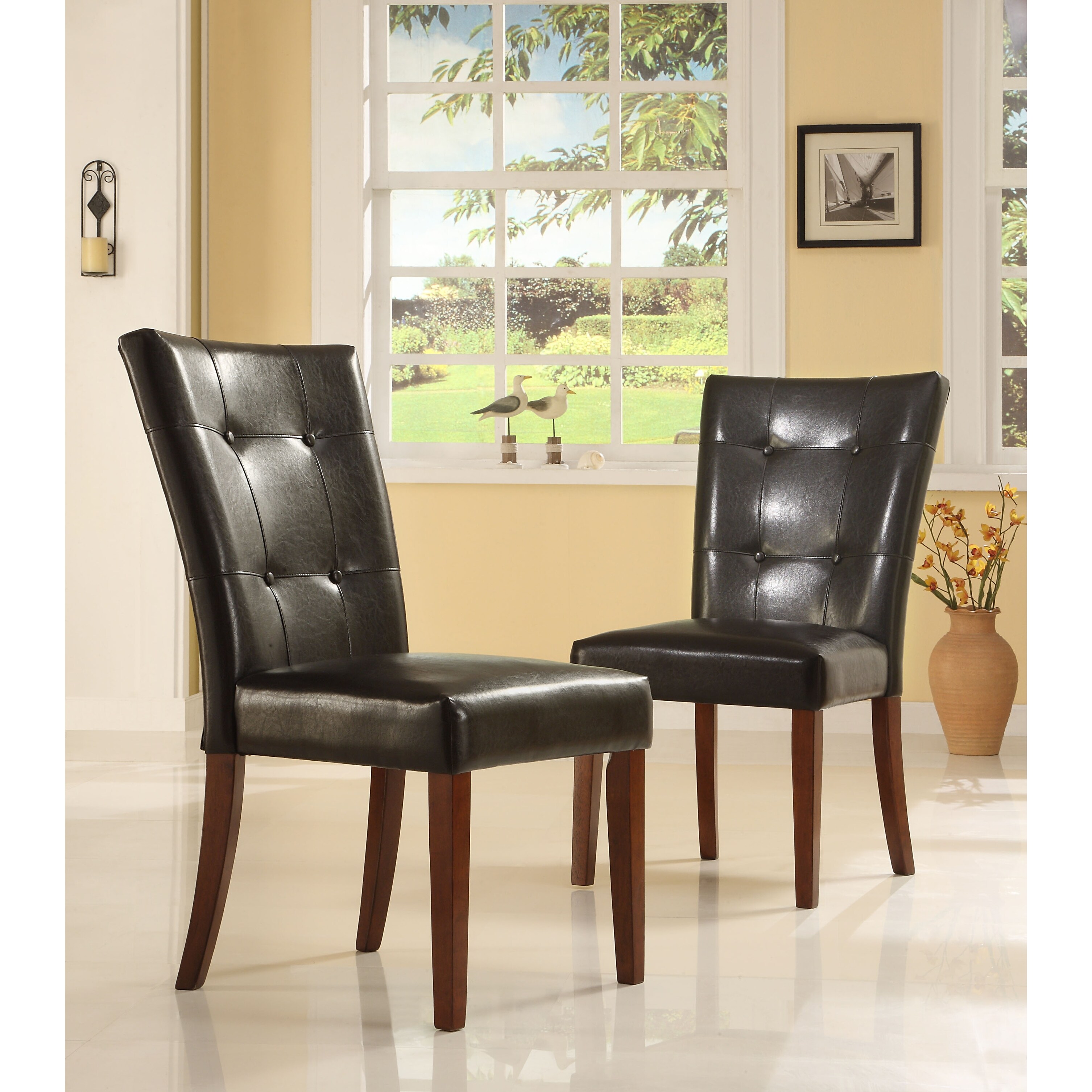 Tufted Button Back Dark Brown PU Dining Chair (Set of 2) by iNSPIRE Q Classic