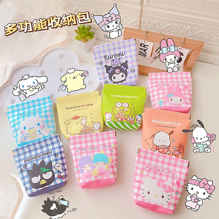 Born Pretty Kawaii Sanrios Cinnamonroll Kuromi My Melody Pu Elastic Buckle Sanitary Napkin Storage Bag Cartoon Coin Purse Makeup Organizer