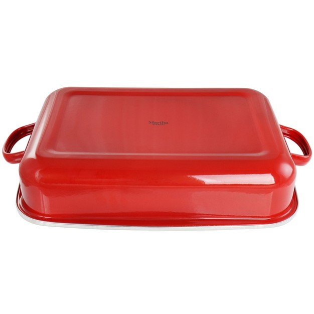 Martha Stewart 18 Inch Enamel On Steel Roasting Pan In Red With Roasting Rack