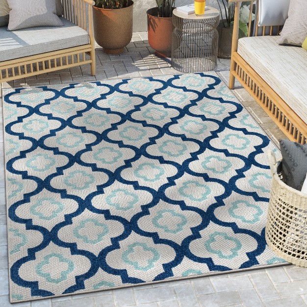 Well Woven Illuminate Moroccan Lattice Indoor Outdoorhigh low Pile Blue Area Rug