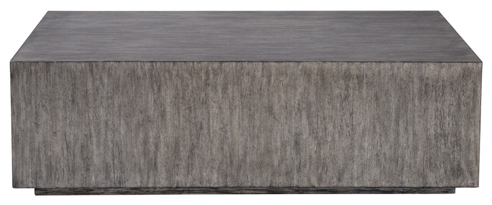 Modern Minimalist Wood Cube Block Coffee Table Solid Rectangle Gray Distressed   Transitional   Coffee Tables   by My Swanky Home  Houzz