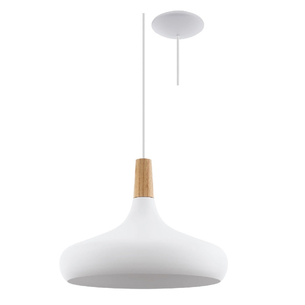 Eglo 96983 Sabinar White & Oak Wood Vintage Dome Pendant 40cm