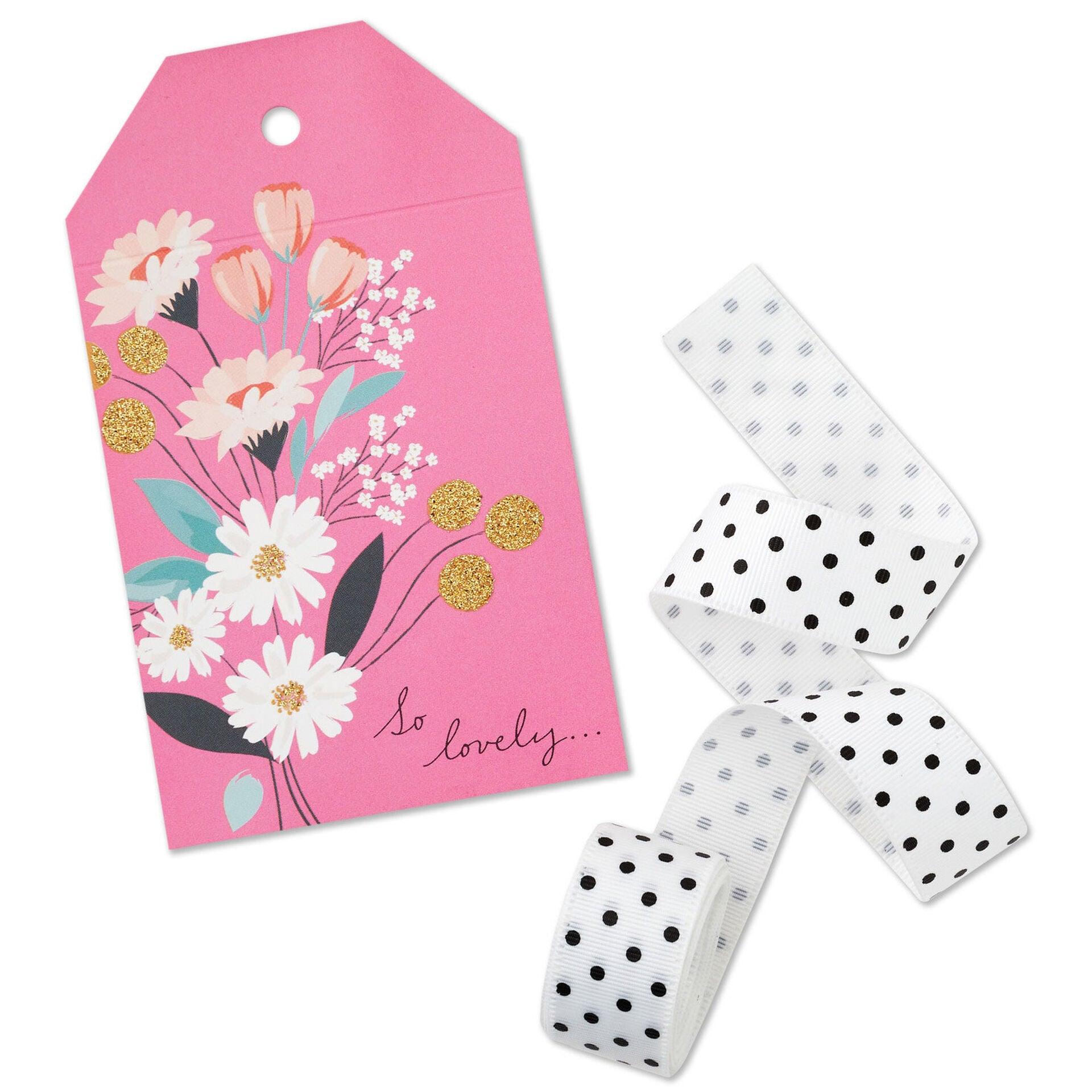 Hallmark  Pink Floral Large Gift Tag and Ribbon Set