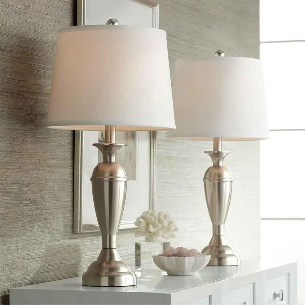 Set of 2 Modern Table Lamps Brushed Steel Silver - 12