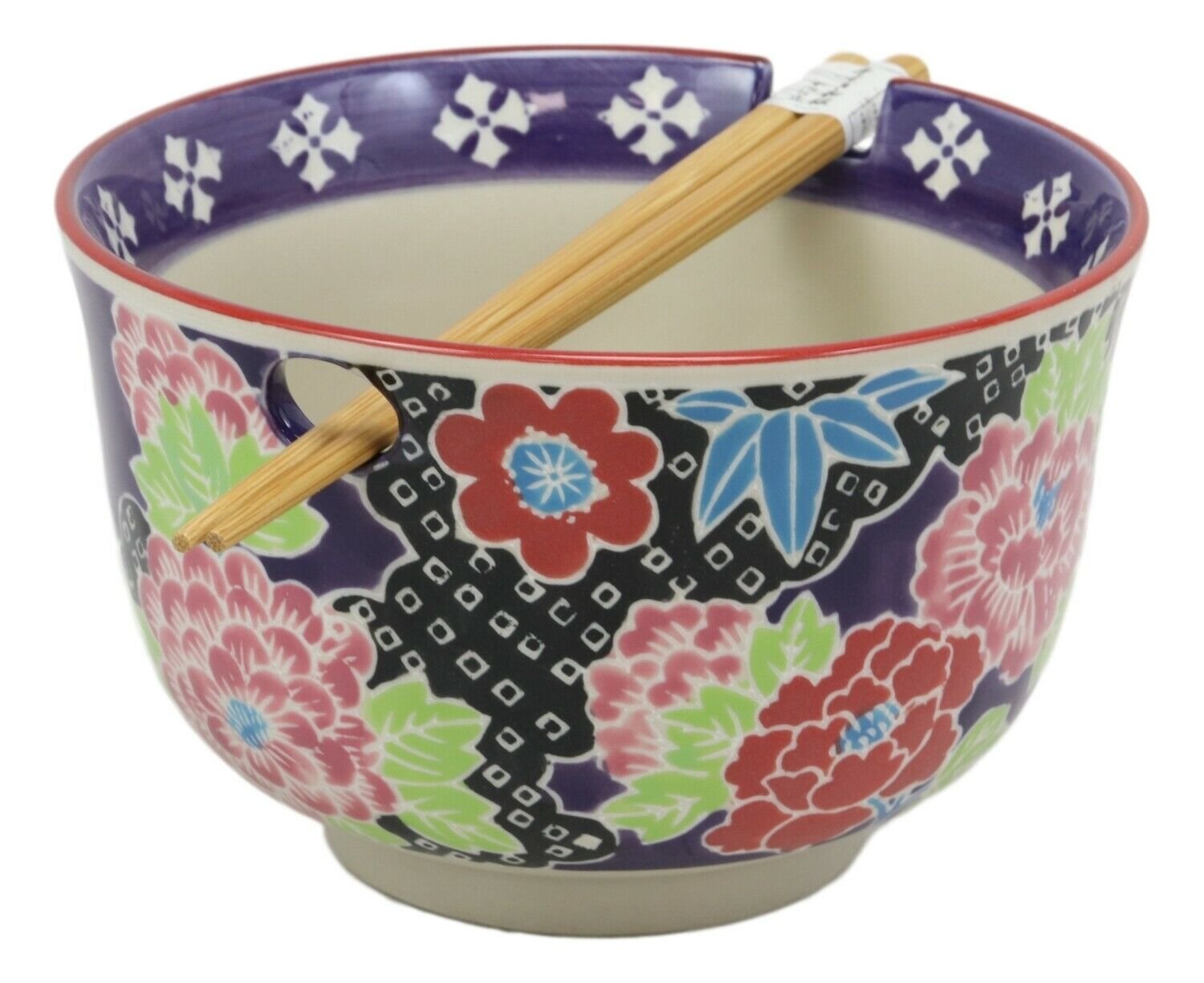 1 Victorian Floral Blooms Ramen Noodles Large 6.25D Soup Bowl With Chopsticks Set EBR02