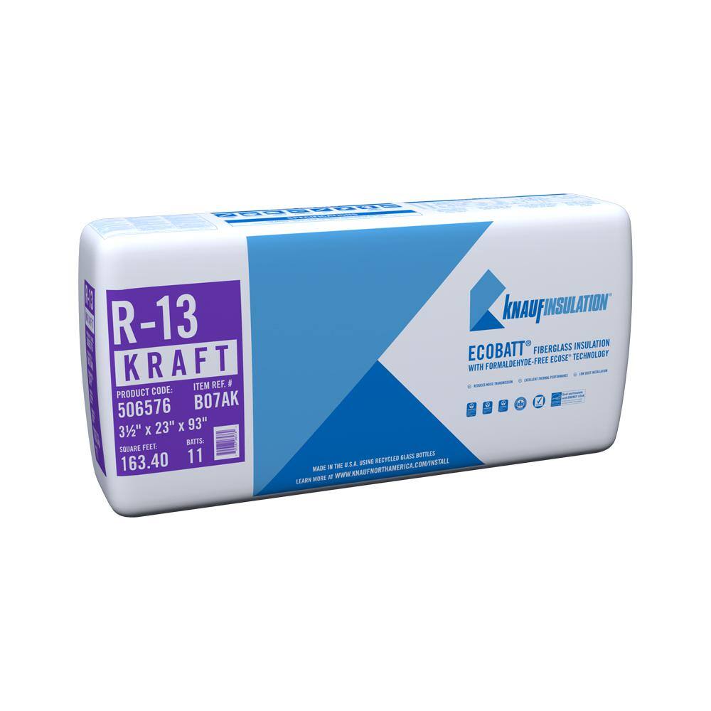 Knauf Insulation R-13 EcoBatt Kraft Faced Fiberglass Insulation Batt 3-12 in. x 23 in. x 93 in. 506576