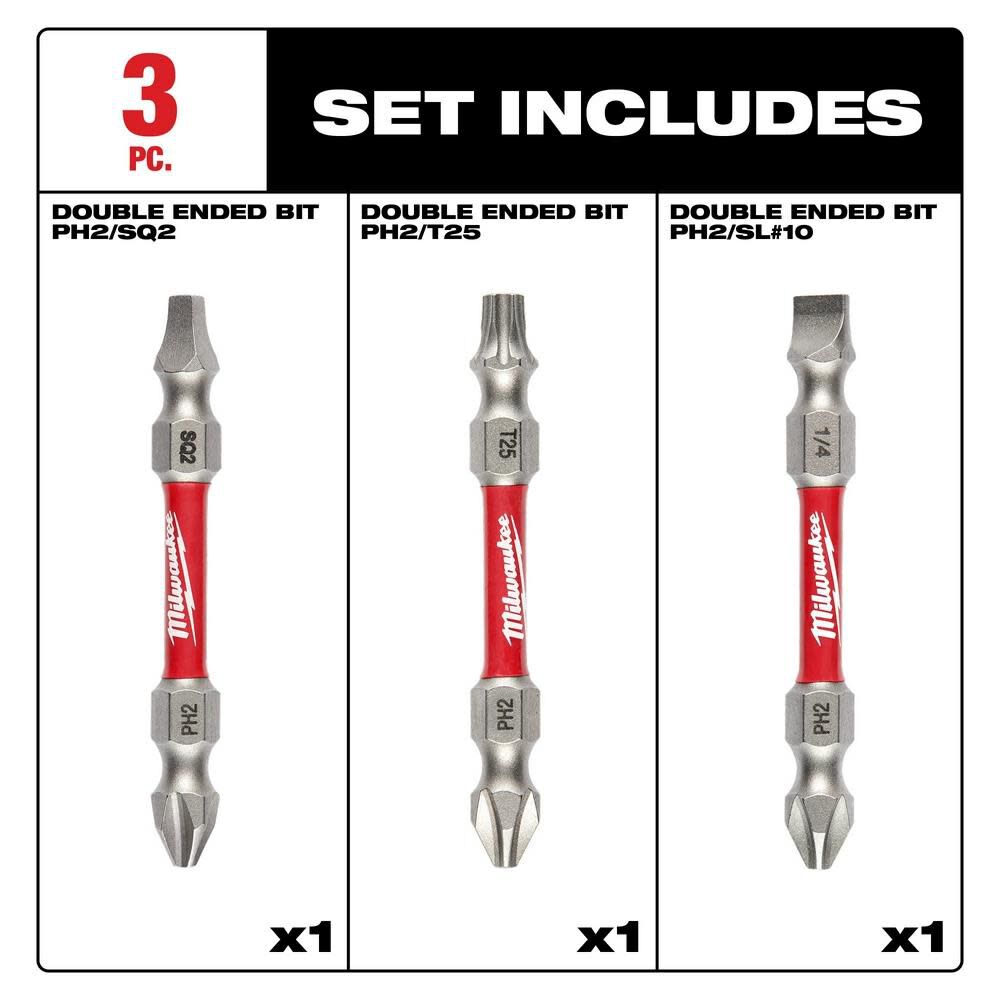 MW SHOCKWAVE Impact Duty PH2/SQ2/T25 Double Ended Bits 3pc 48-32-4319 from MW