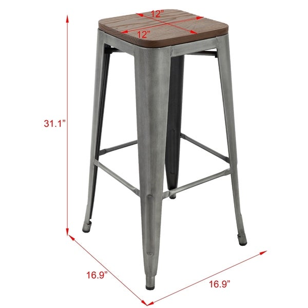 Carbon Loft Borelli Elm Wood/ Brushed Grey Metal 30-inch Bar Stools (Set of 2)