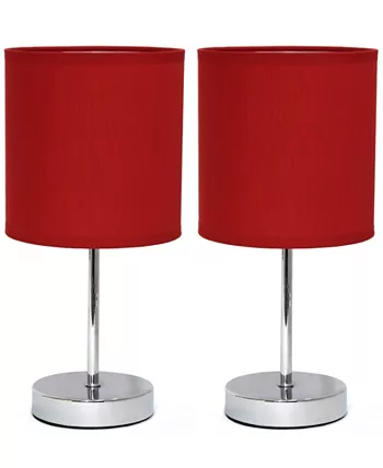 All The Rages Simple Designs Chrome Mini Basic Table Lamp with Fabric Shade 2 Pack Set