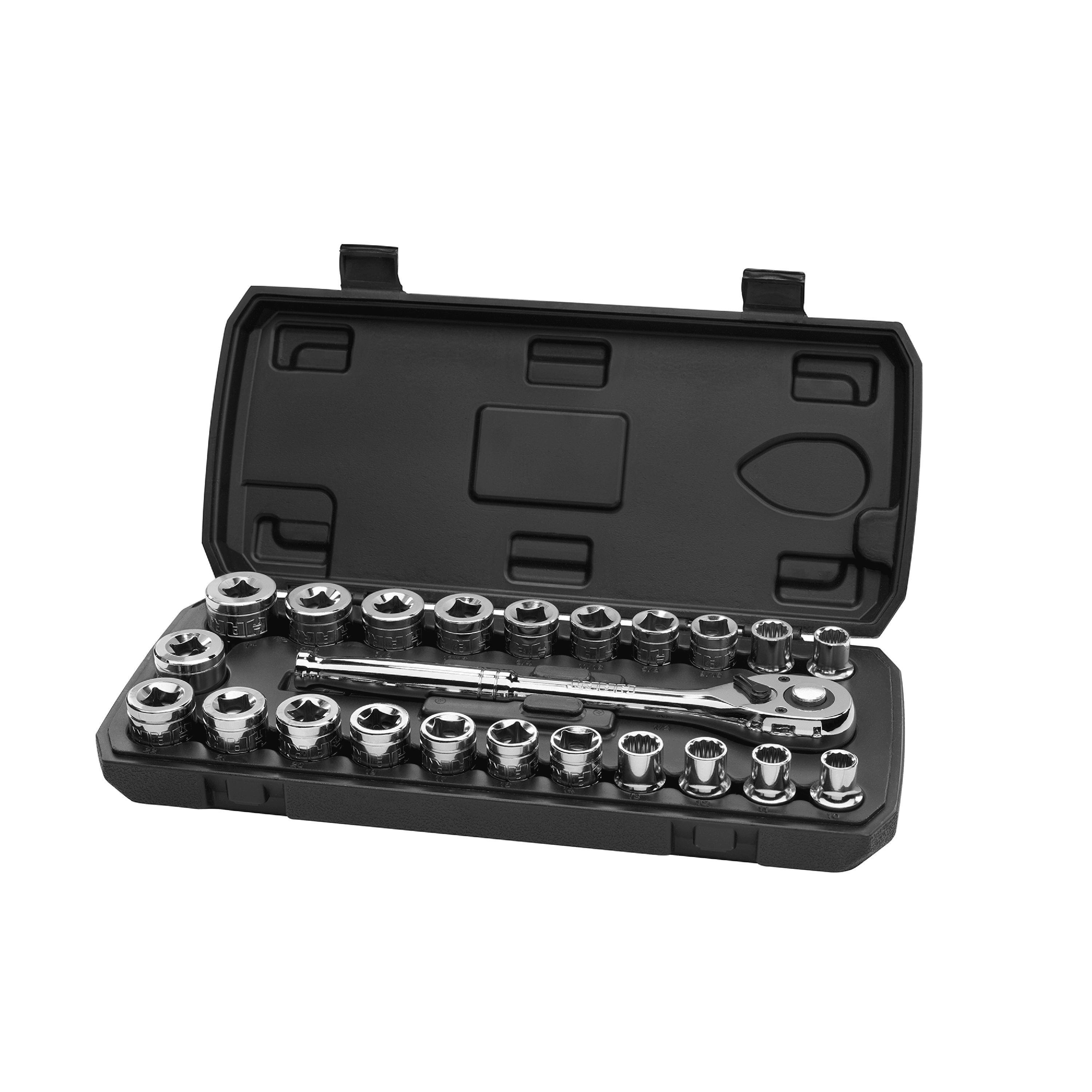 HART 23-Piece 1/2-Inch Drive Mechanics Set with Socket Wrench Ratchet and Sets， Chrome Finish