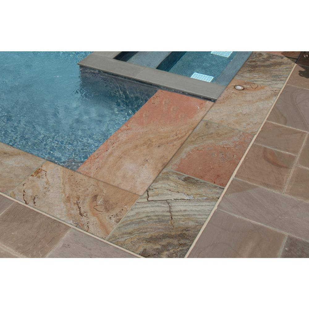 MSI 12 in. x 24 in. Porcini Brushed Travertine Pool Coping (40-Pieces80 sq. ft.Pallet) TPOR1224HUF