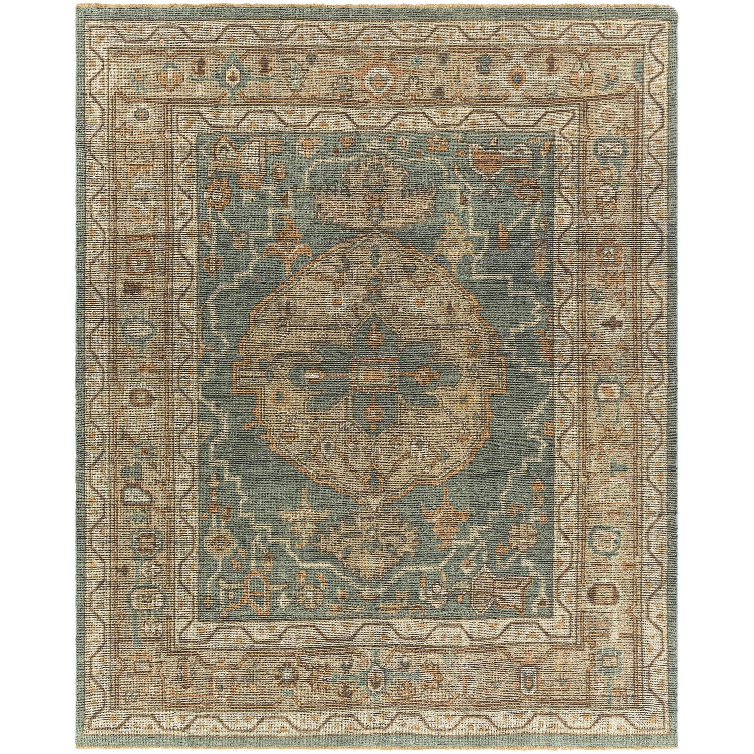 Reign Hand Knotted Rug in Dark Green, Khaki, Tan, Dark Brown, Camel