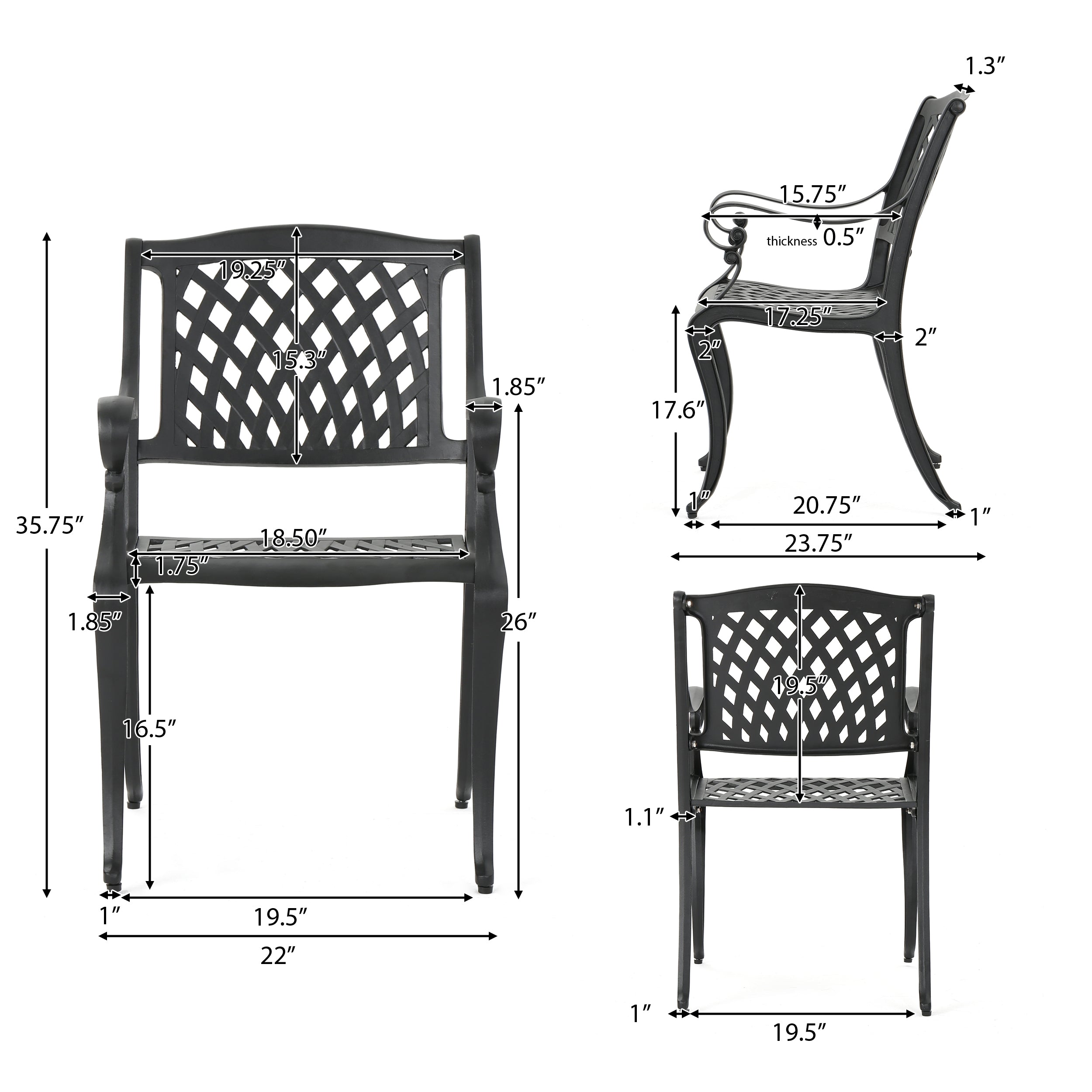 Marietta 7-piece Black Cast Aluminum Outdoor Dining Set