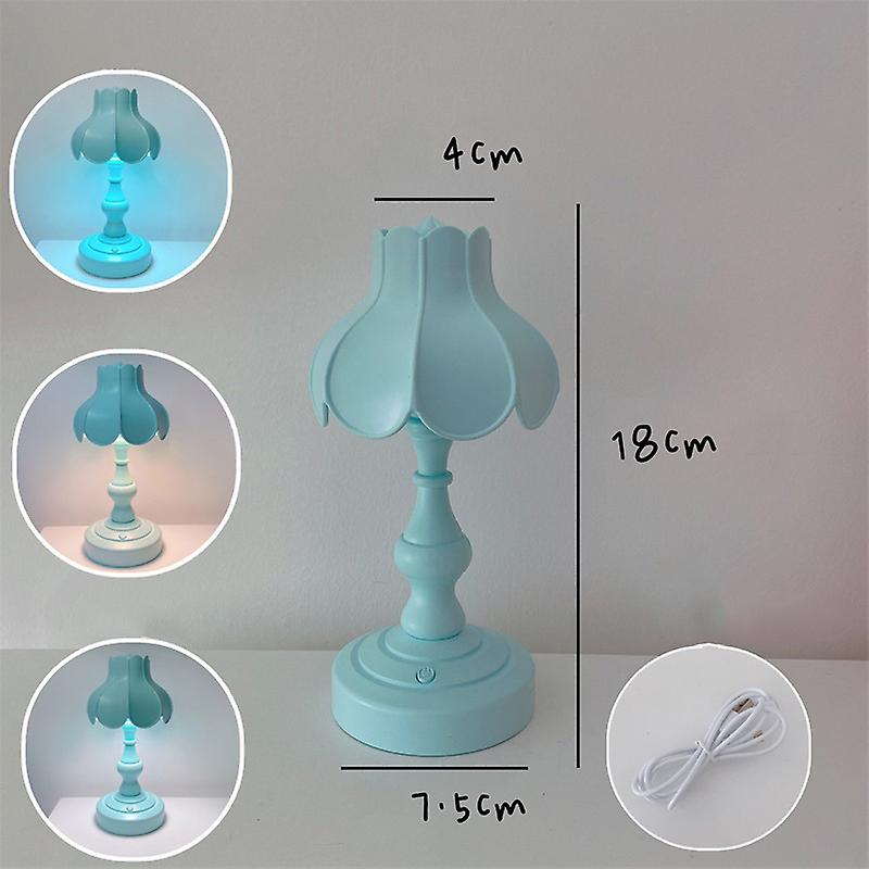 Desk Lamp Retro Lotus Leaf Ingenious Lovely 3 Light Sources Small Table Night Lamp for Girls Bedroom Light Blue