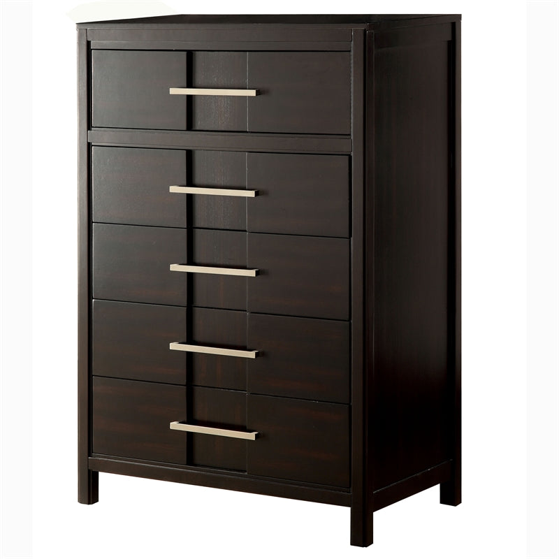 Furniture of America Vela Transitional Solid Wood 5-Drawer Chest in Espresso