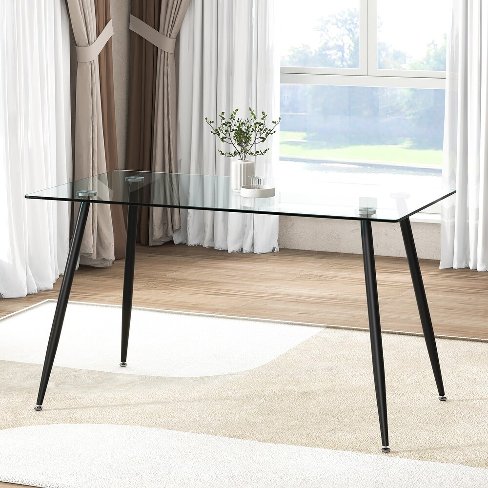 Modern Glass Rectangular Dining Table with Metal Legs   51\