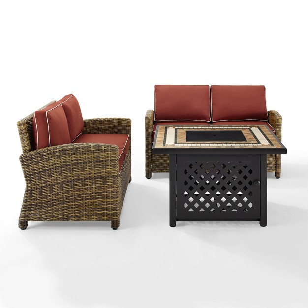 3pc Bradenton Outdoor Steel Fire Pit Set With 2 Loveseats Sangria weathered Brown Crosley