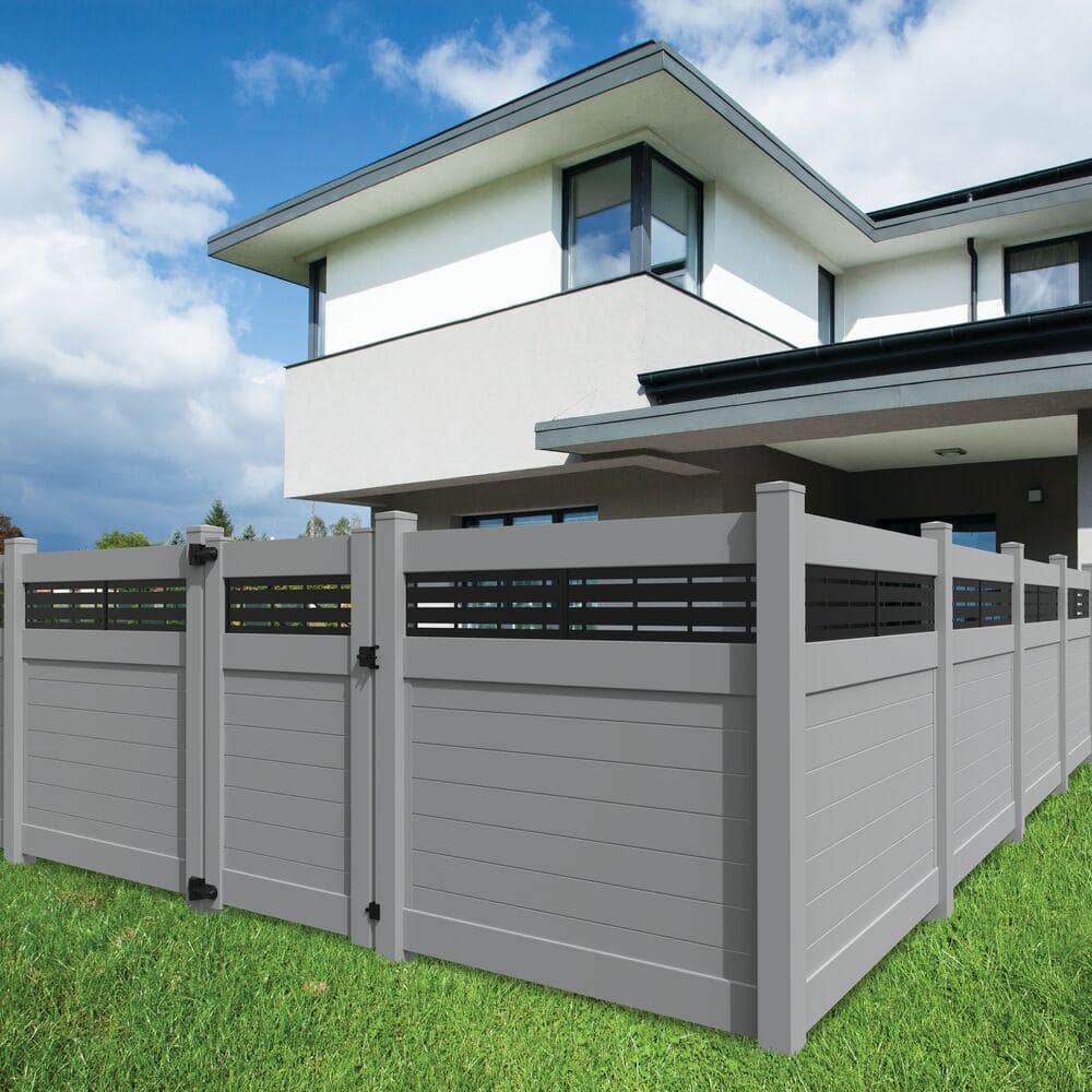 Barrette Outdoor Living Horizontal Fence Boardwalk 6 ft. x 6 ft. Vinyl Privacy Panel Kit with DSP Top Gray 73045802