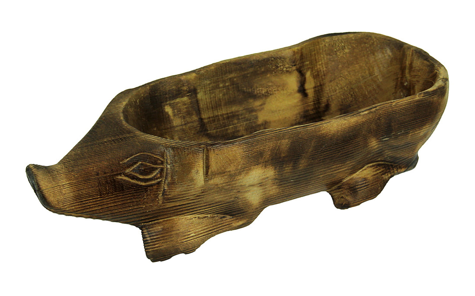 Zeckos Hand Carved Darkened Wood Pig Centerpiece Bowl