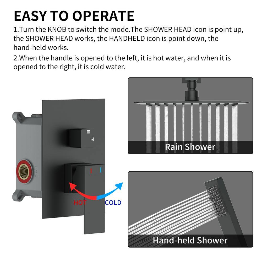 GIVING TREE 2-Spray Patterns with 2.0 GPM 12 in. Rain Shower Head Ceiling Mount Dual Shower Heads in Matte Black XLHDDTSH0014