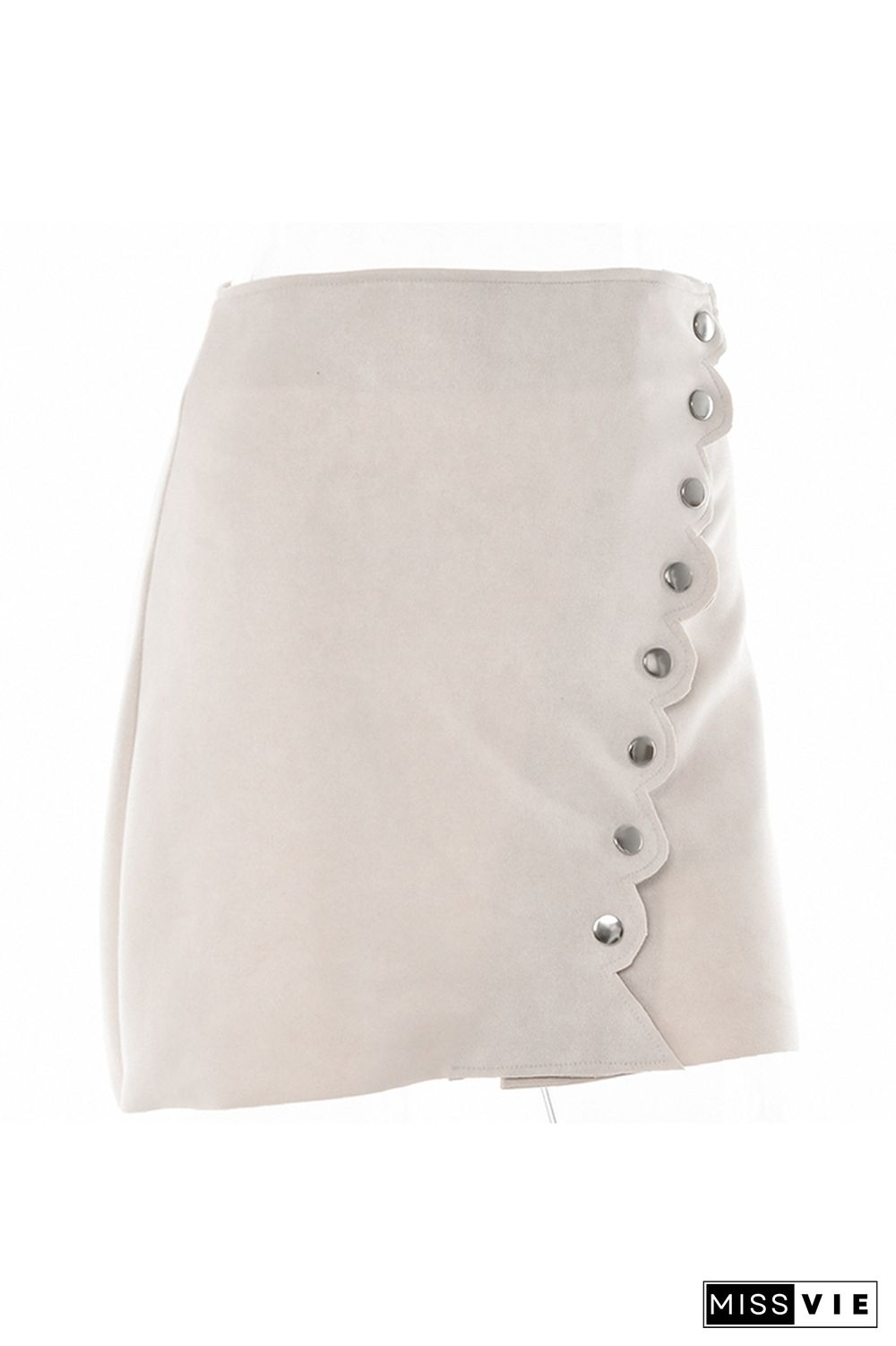 Scallop Edge Buttons Suede Skirt