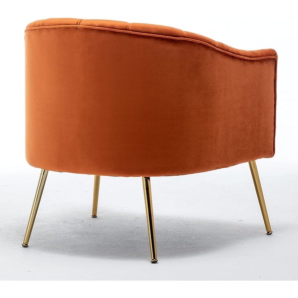 Modern Glam Velvet Accent Living Room Arm Barrel Chair with Golden Metal Legs