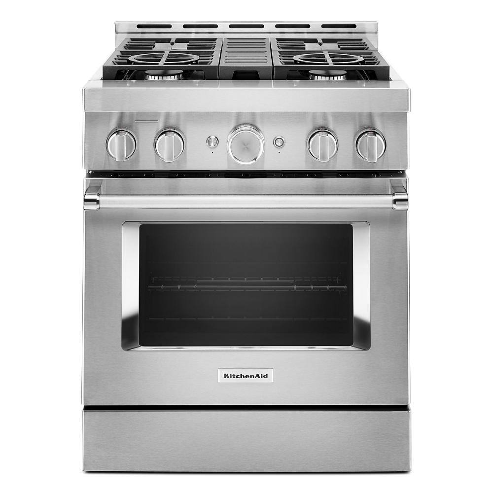 KitchenAid 30 in. 4.1 cu. ft. Smart Commercial-Style Gas Range with Self-Cleaning and True Convection in Stainless Steel KFGC500JSS