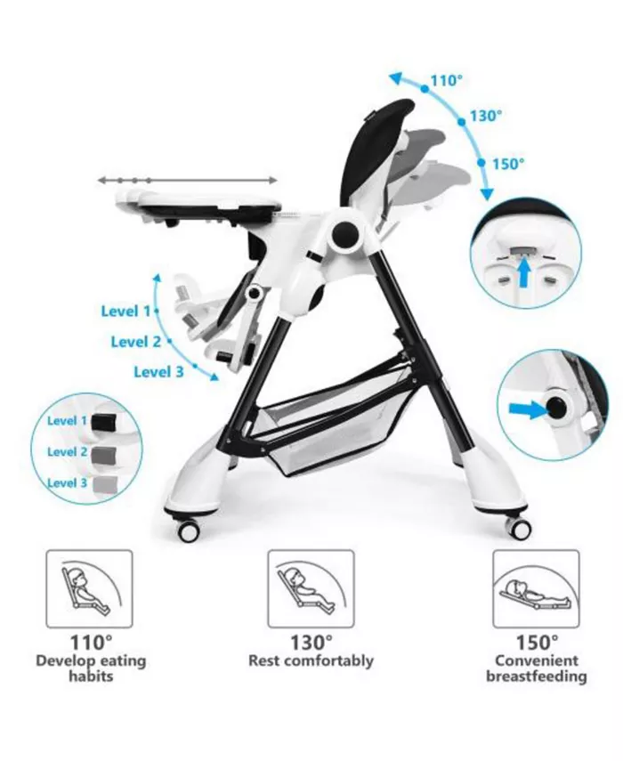 Slickblue A-Shaped High Chair with 4 Lockable Wheels