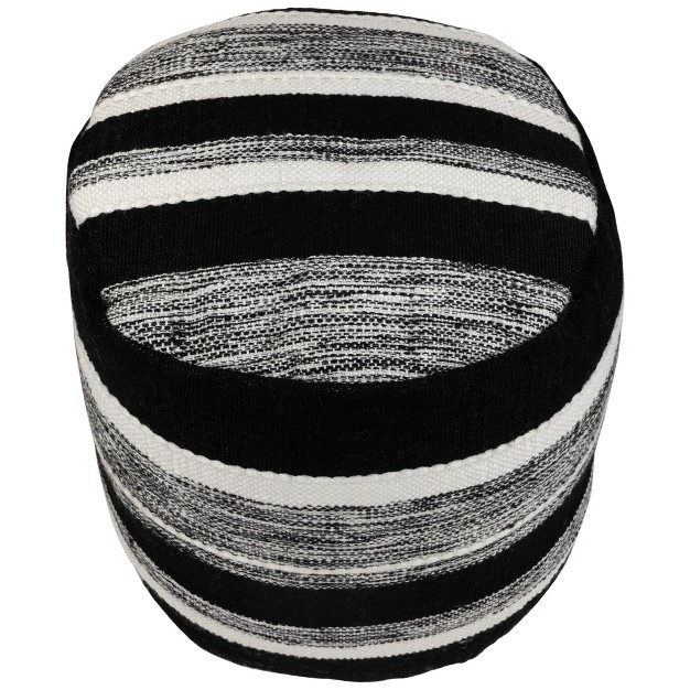 Black And White Striped Outdoor Woven Pouf Ottoman