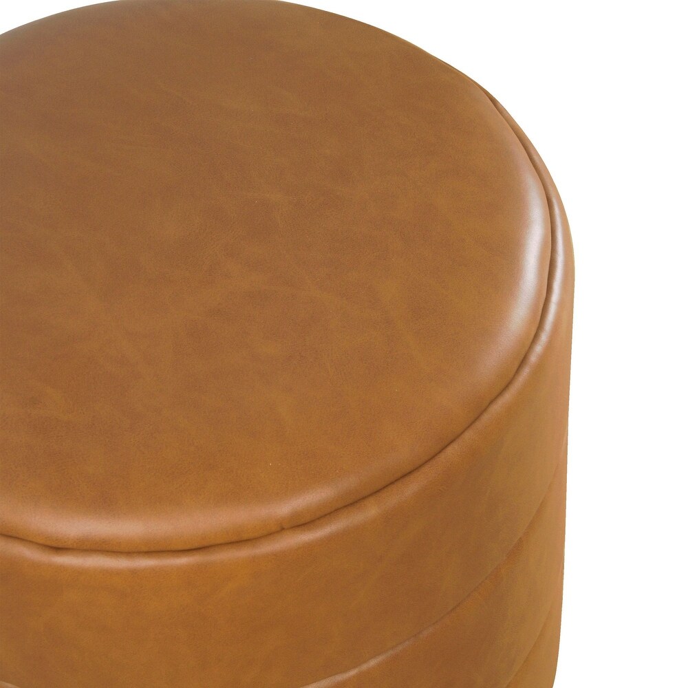 HomePop Upholstered Round OttomanCarmel Faux Leather