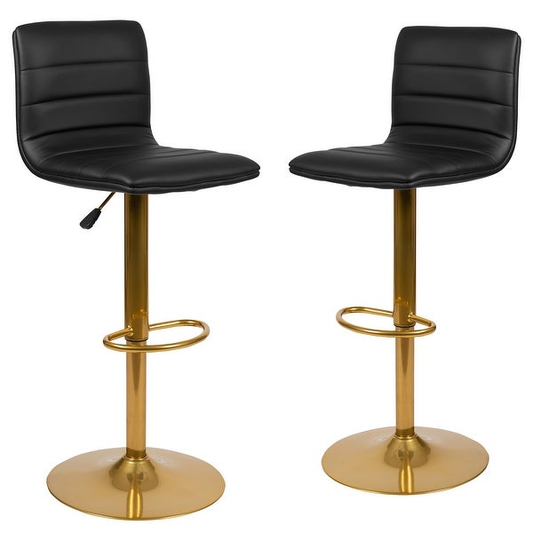 Vincent Modern Vinyl Adjustable Bar Stool with Back， Counter Height Swivel Stool with Gold Pedestal Base， Set of 2