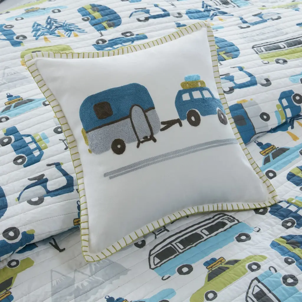 Blue and Green Twin Drive Away 3 Piece Bedding Collection